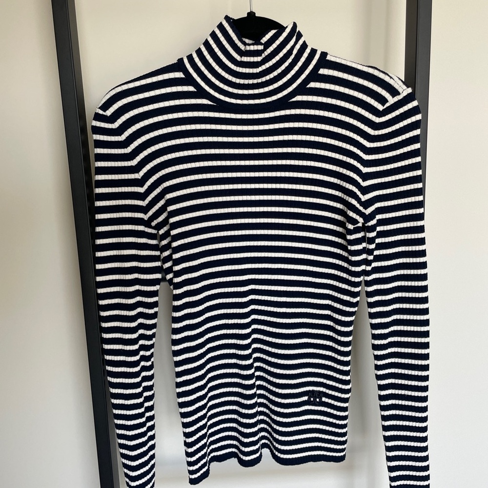 Tory Sport Navy and White Rib Tech Knit Turtleneck
